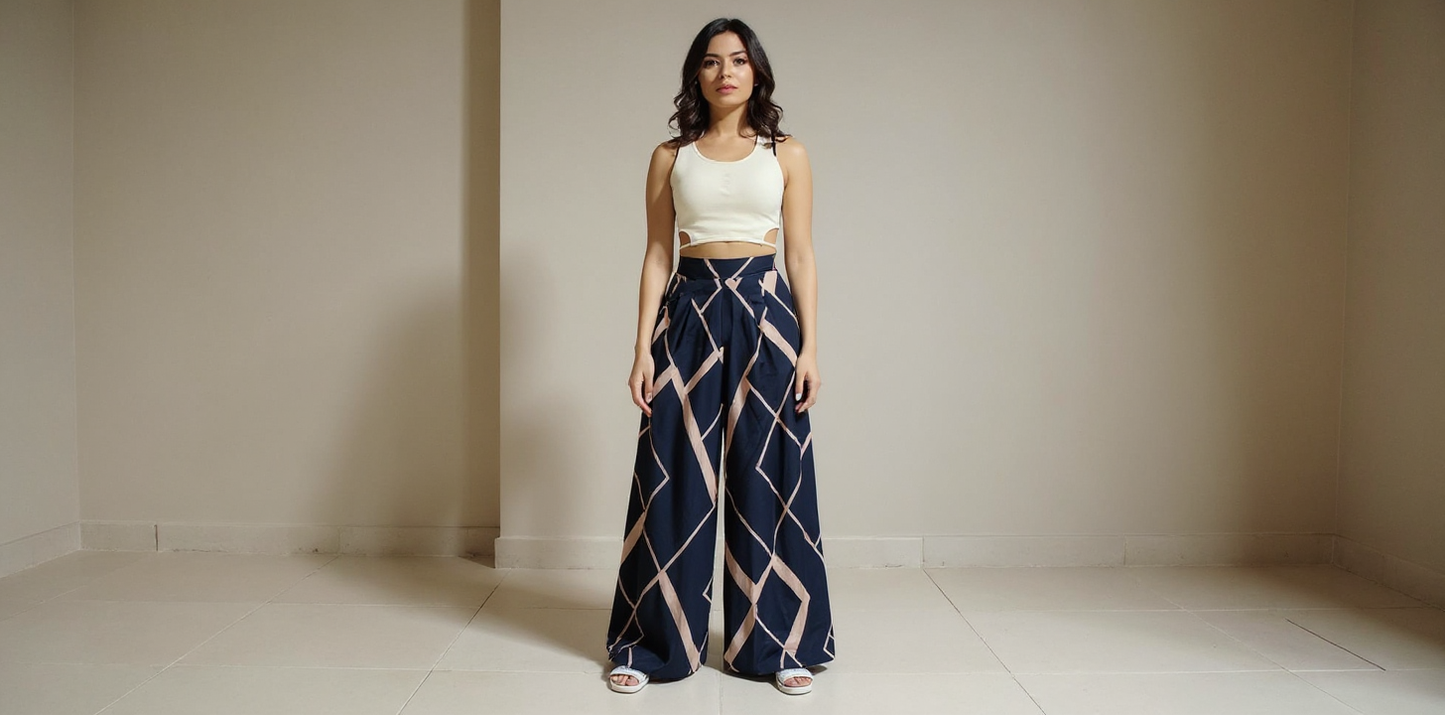 Ref 1418. Pantalón pierna ancha, cintura alta ultra fresco