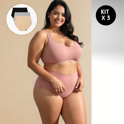 Ref 347. Paquete x 3 panty tiro alto invisible