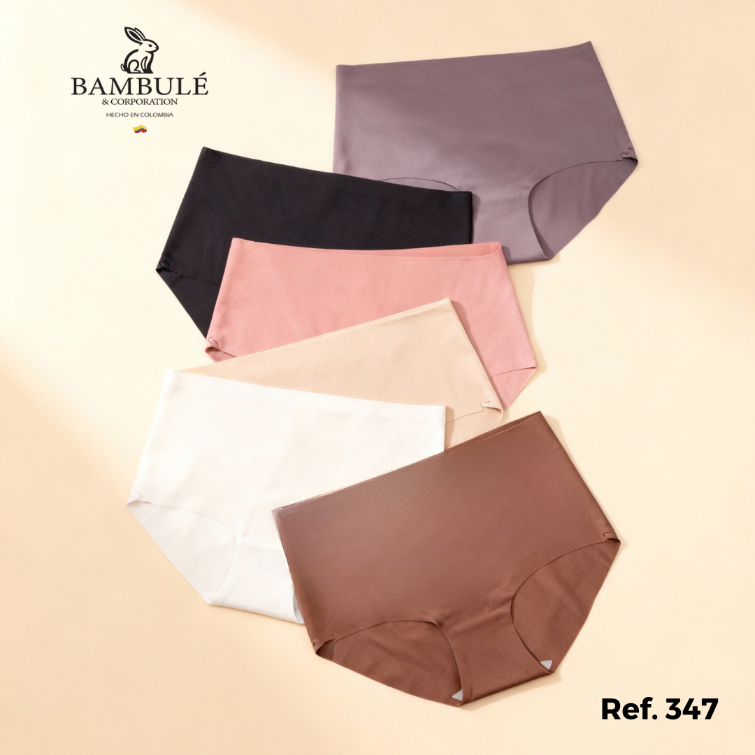 Ref 347. Paquete x 5 panty tiro alto invisible