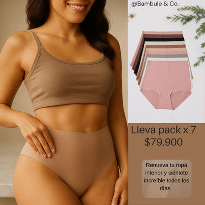 1 pack de 7 unidades - Panties clásicos costuras invisibles, tiro alto