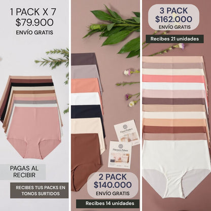 1 pack de 7 unidades - Panties clásicos costuras invisibles, tiro alto