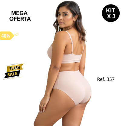 Ref 347. Paquete x 3 panty tiro alto invisible