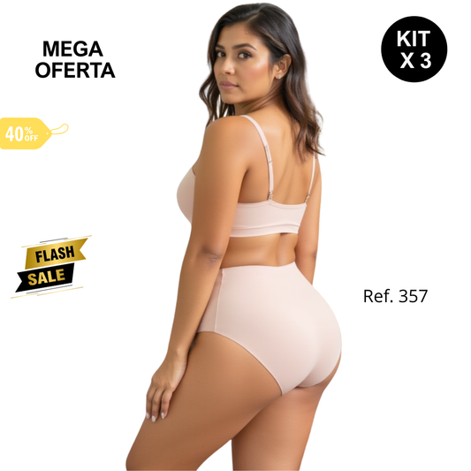Ref 347. Paquete x 3 panty tiro alto invisible