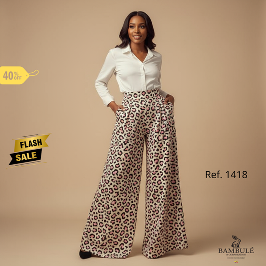 Ref 1418. Pantalón pierna ancha, cintura alta ultra fresco