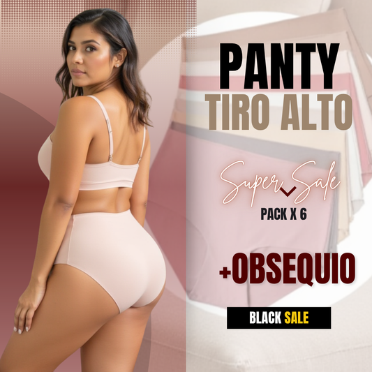 1 Pack de 6 unidades -panties tiro alto