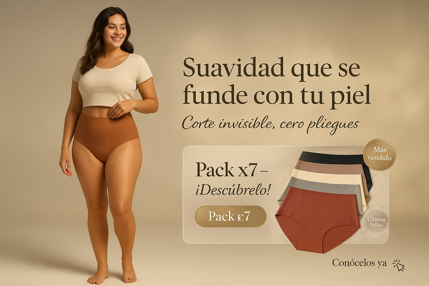 1 pack de 7 unidades - Panties clásicos costuras invisibles, tiro alto