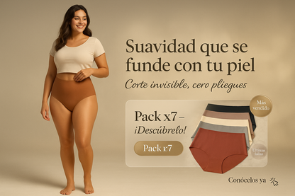 1 pack de 7 unidades - Panties clásicos costuras invisibles, tiro alto